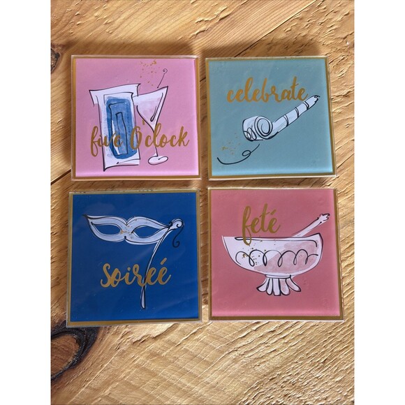 Glass Party Coaster Set Of 4 - Picture 1 of 9